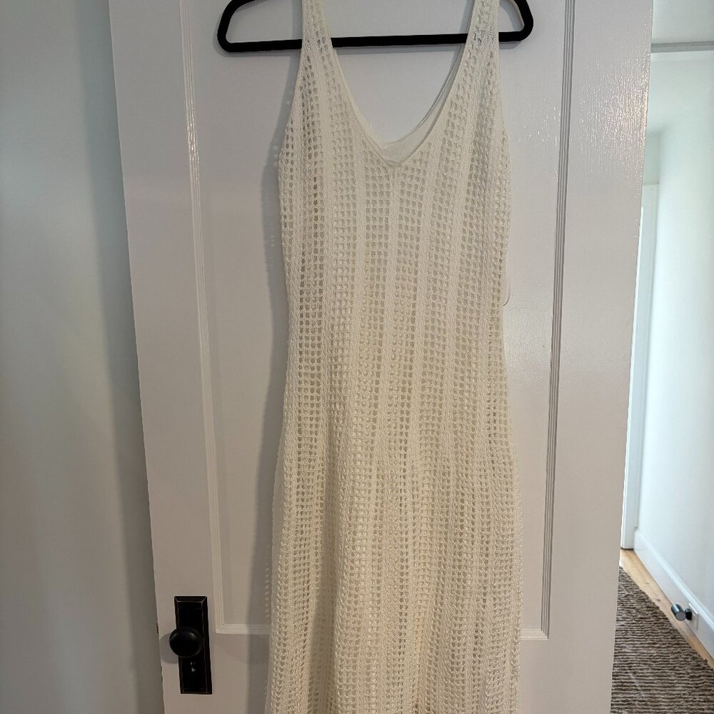 VINCE White Crochet Knit Midi Dress, Size M